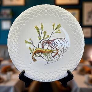 GIEN Grands Crustaces #11 Two Shrimp Hand Painted Faience 10" Plate France 1961